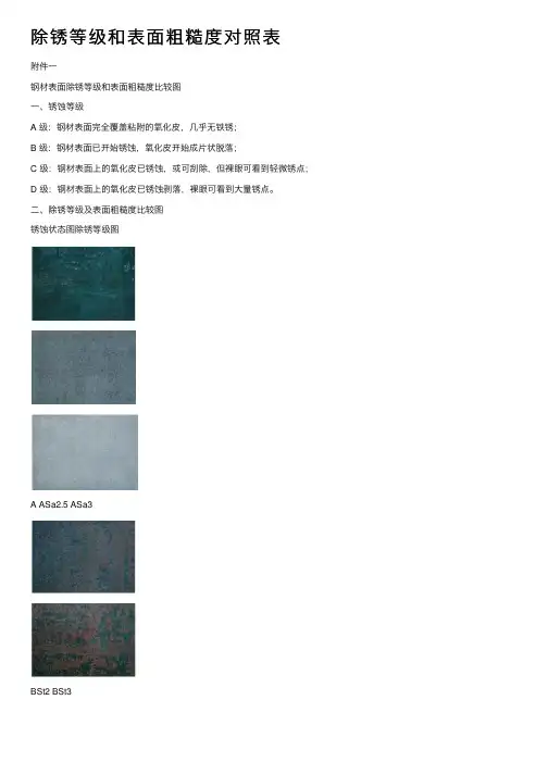 除锈等级和表面粗糙度对照表