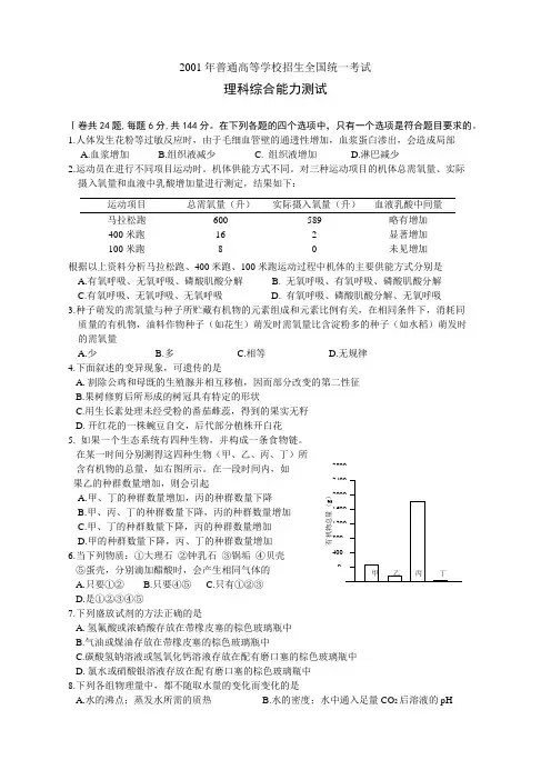 2001年高考理综(全国卷)