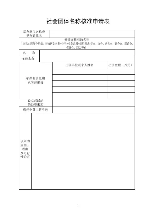 社会团体名称核准申请表
