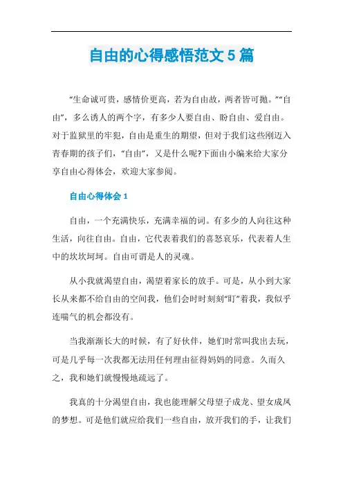 自由的心得感悟范文5篇