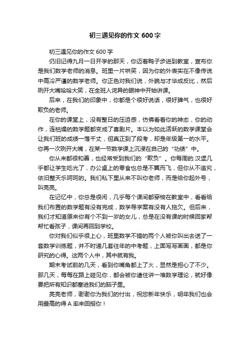初三遇见你的作文600字
