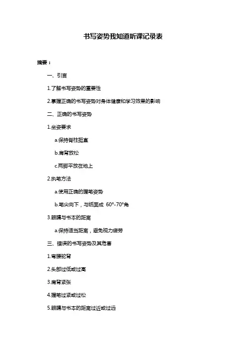 书写姿势我知道听课记录表