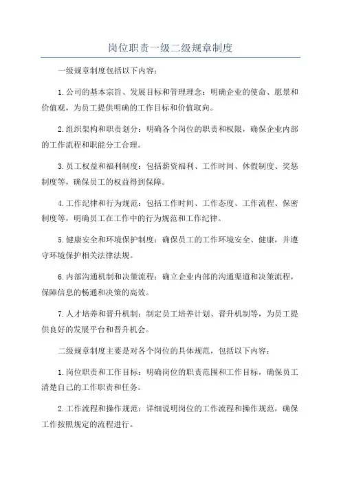 岗位职责一级二级规章制度