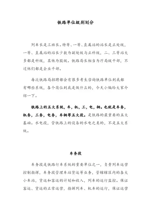铁路单位级别划分