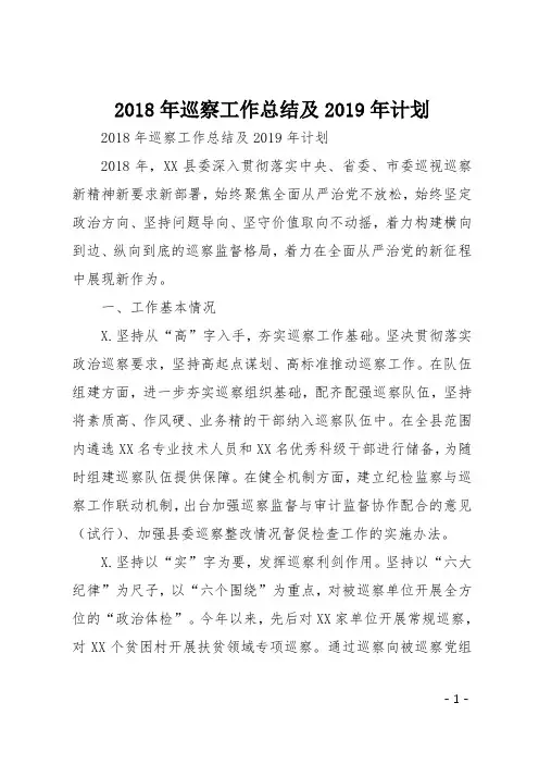 2018年巡察工作总结及2019年计划