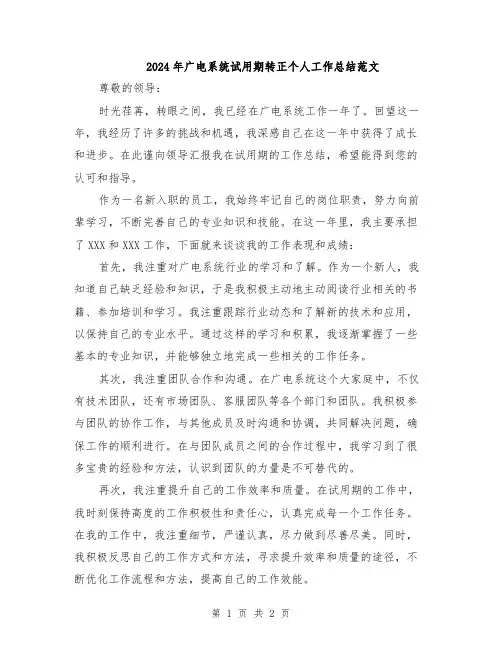 2024年广电系统试用期转正个人工作总结范文