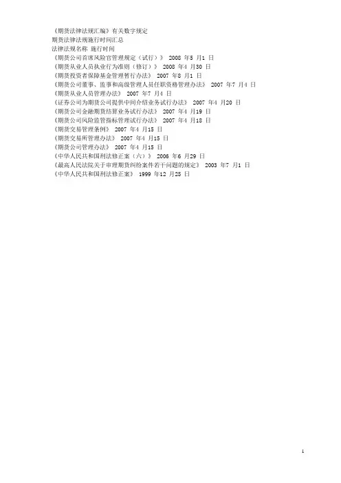 期货法律法规时间汇总大全