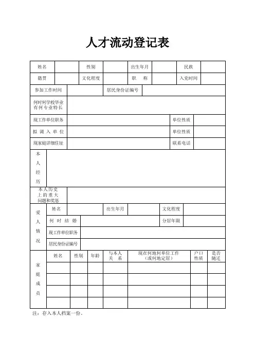 人才流动登记表(样表)