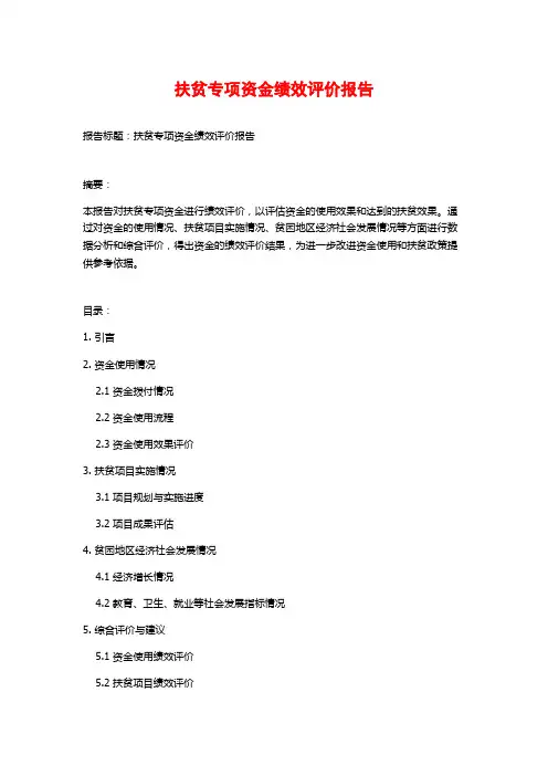 扶贫专项资金绩效评价报告