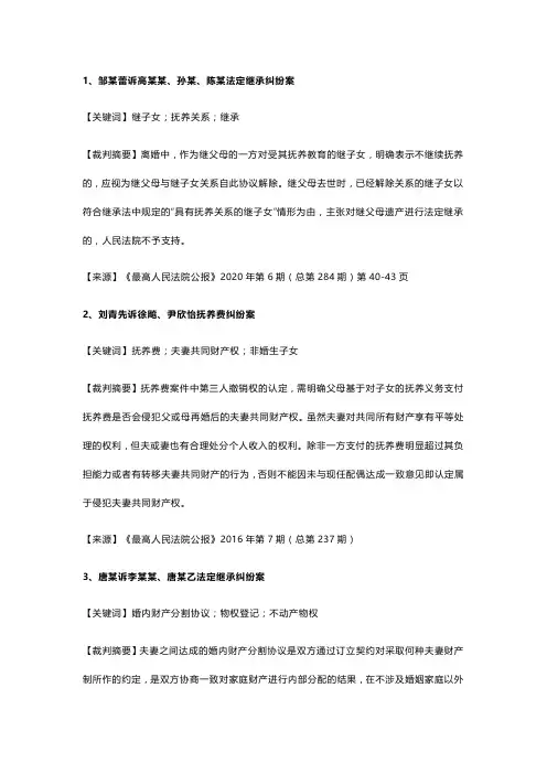 最高法婚姻继承类案件公报案例合辑【1985—2020】