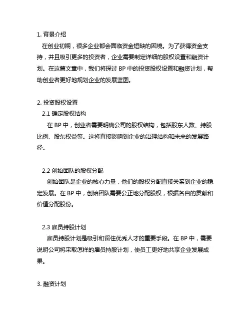 bp中投资股权设置与融资计划
