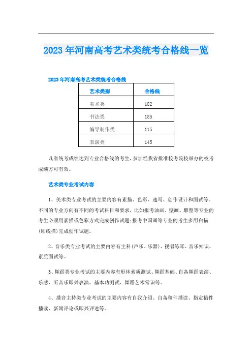 2023年河南高考艺术类统考合格线一览