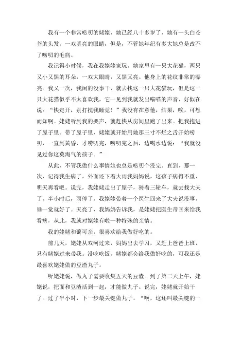 写我的姥姥的作文300字左右