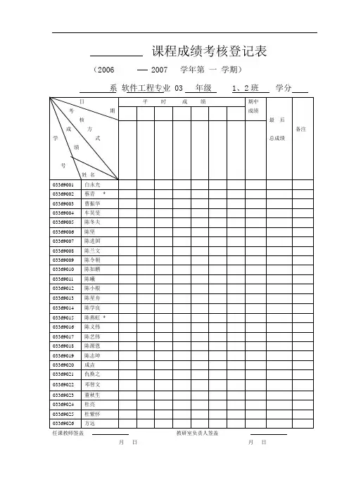 课程成绩考核登记表