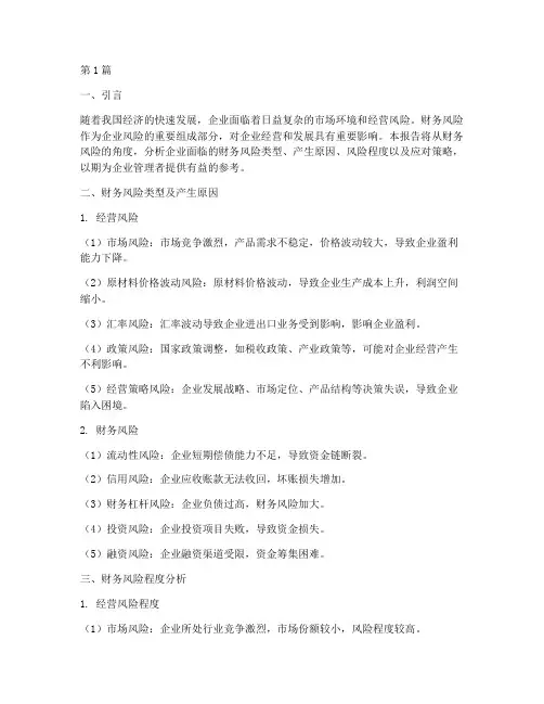 财务风险视角分析报告(3篇)