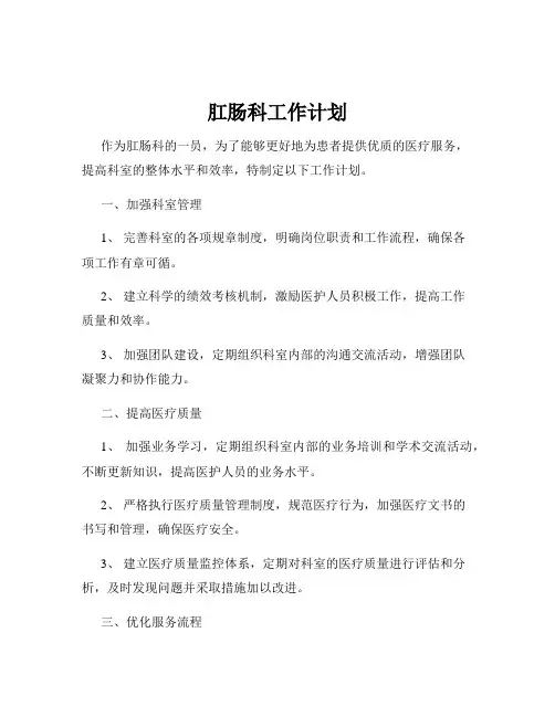 肛肠科工作计划