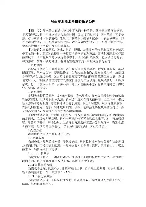 对土石坝渗水险情的抢护处理