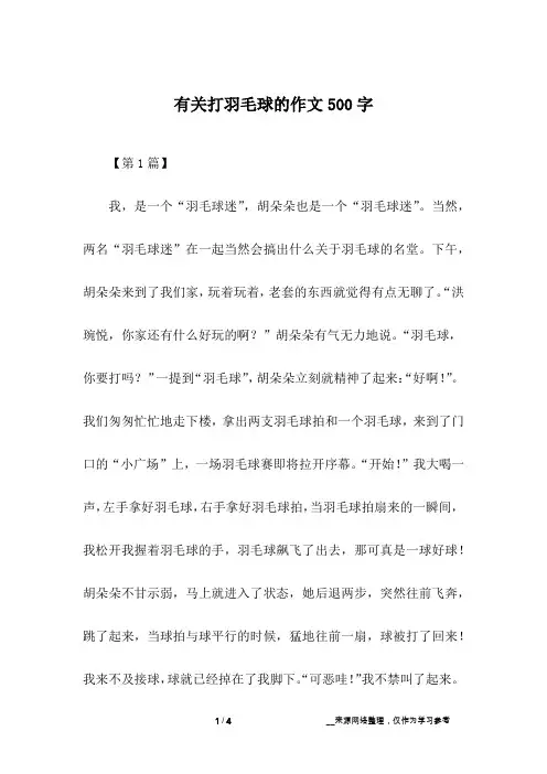 有关打羽毛球的作文500字