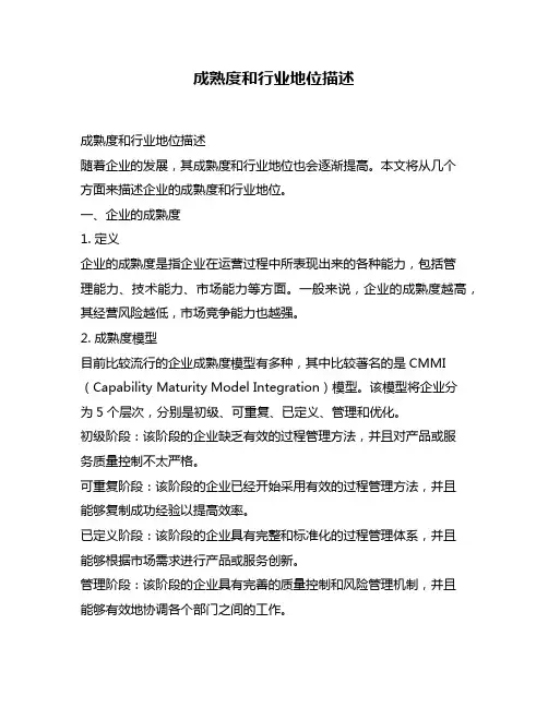 成熟度和行业地位描述