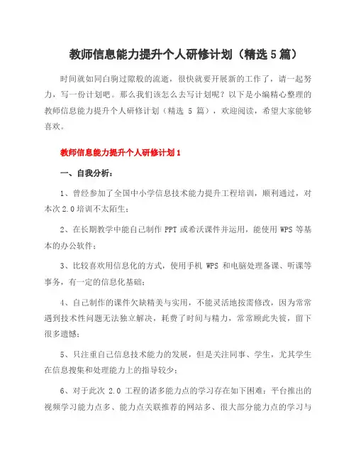 教师信息能力提升个人研修计划(5篇)
