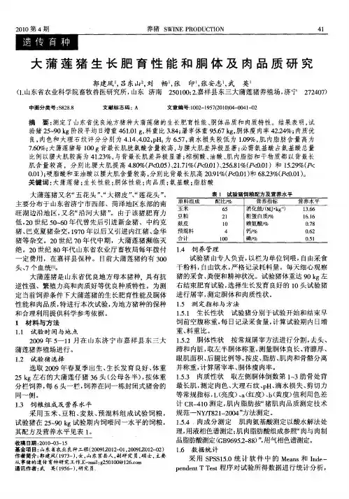 大蒲莲猪生长肥育性能和胴体及肉品质研究