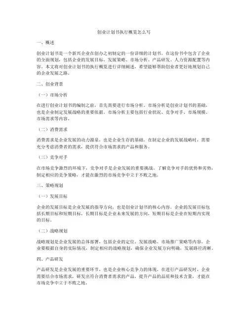 创业计划书执行概览怎么写