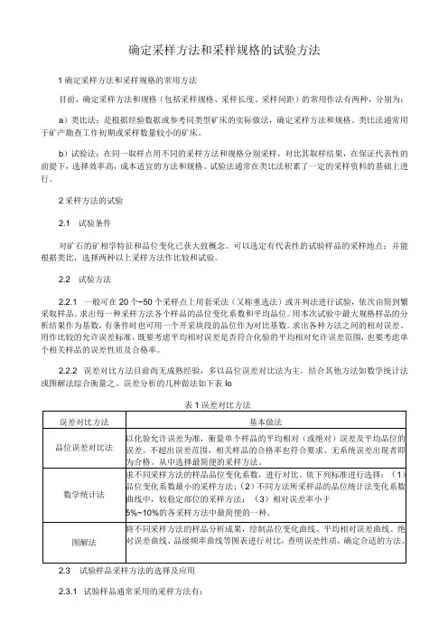 确定采样方法和采样规格的试验方法