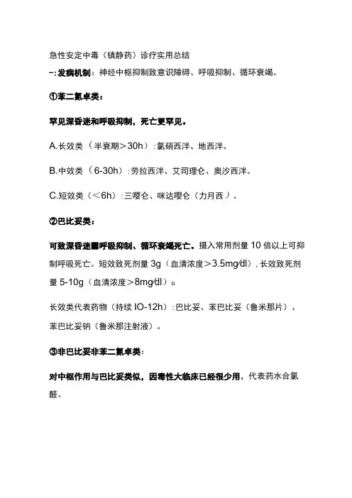 急性安定中毒(镇静药)诊疗 实用总结全