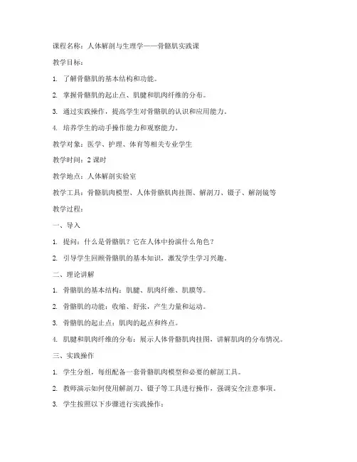 骨骼肌实践课教案模板范文
