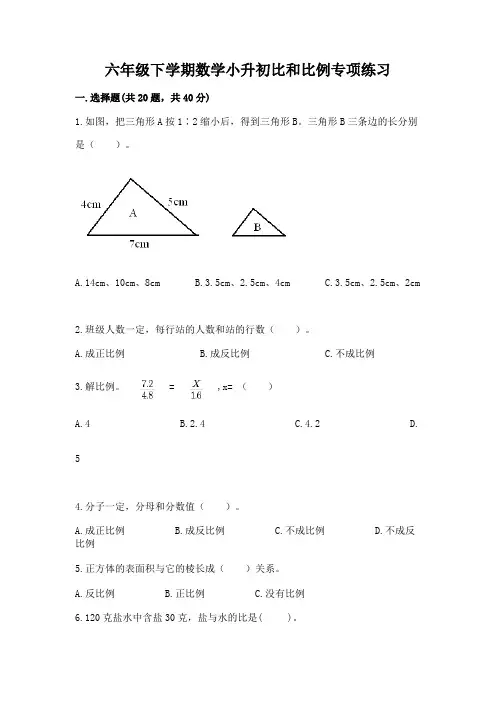 六年级下学期数学小升初比和比例专项练习及一套完整答案及答案参考