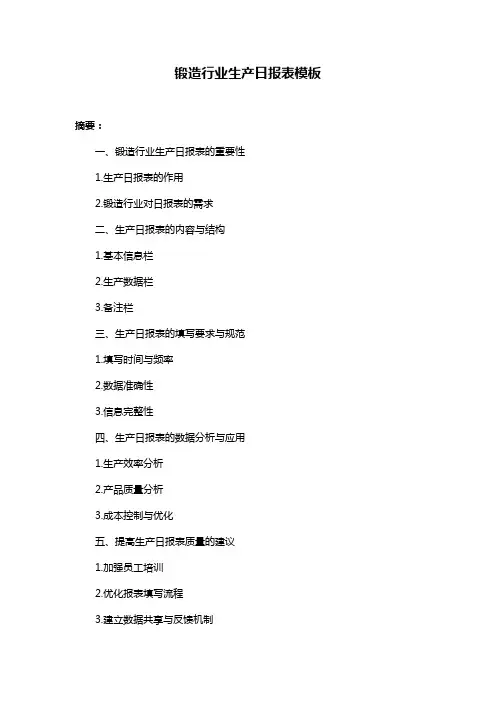 锻造行业生产日报表模板