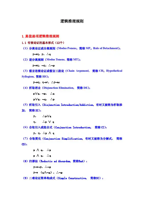 逻辑学推理规则