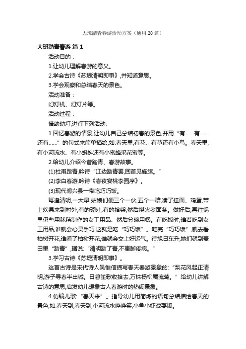 大班踏青春游活动方案（通用20篇）