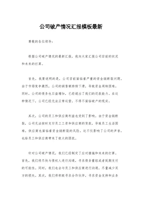 公司破产情况汇报模板最新