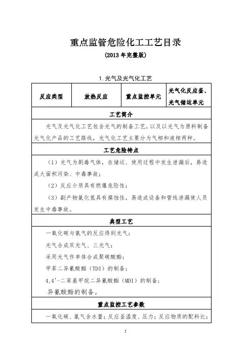 重点监管危险工艺 完整版 