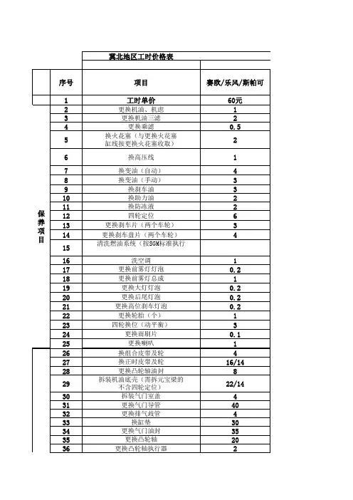 雪佛兰工时费标准