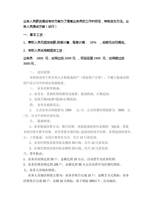 电子商务业务人员薪资提成考核方案