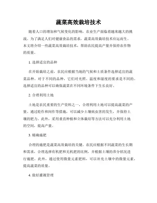蔬菜高效栽培技术