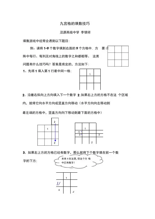 九宫格的填数技巧