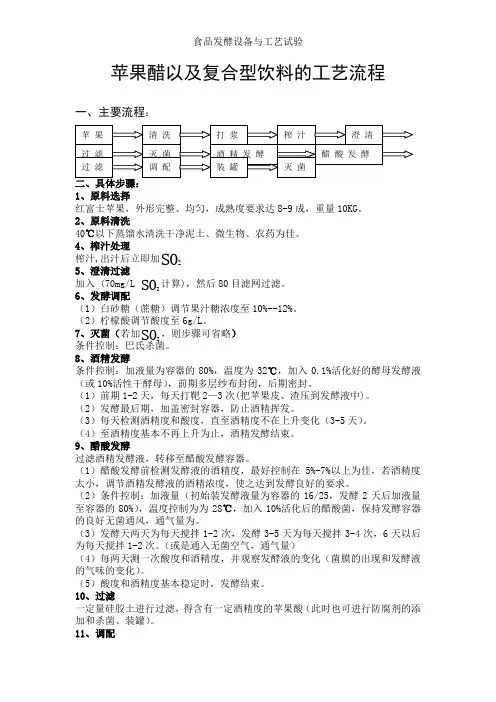 苹果醋以及复合型饮料的工艺流程