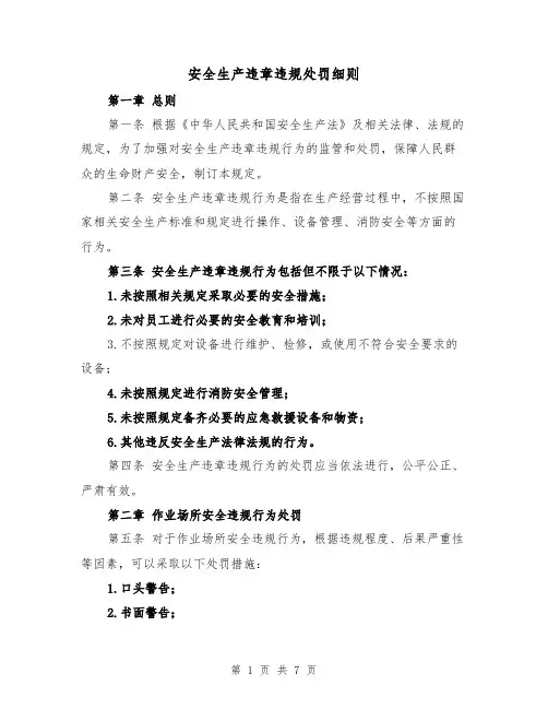 安全生产违章违规处罚细则(二篇)