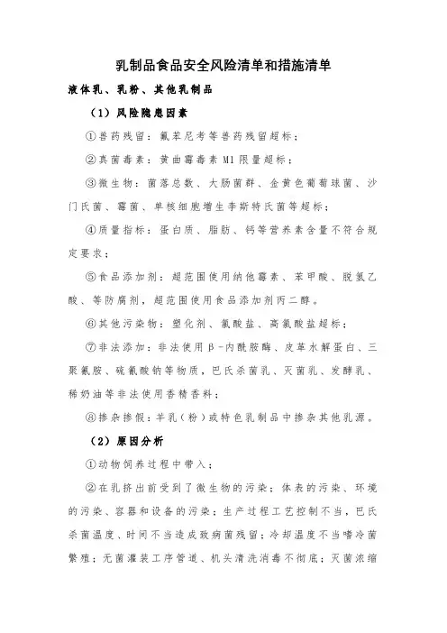 乳制品食品安全风险清单和措施清单