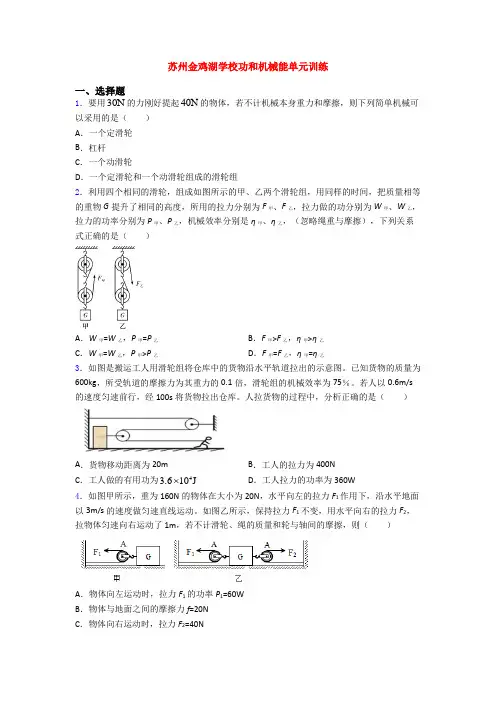 苏州金鸡湖学校功和机械能单元训练