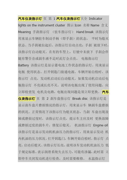 汽车仪表指示灯 图文并茂,解析详尽,驾考理论初学者有所帮助