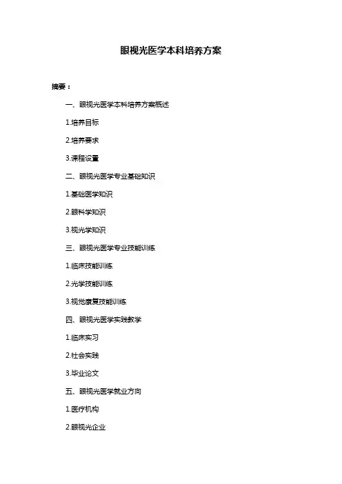 眼视光医学本科培养方案