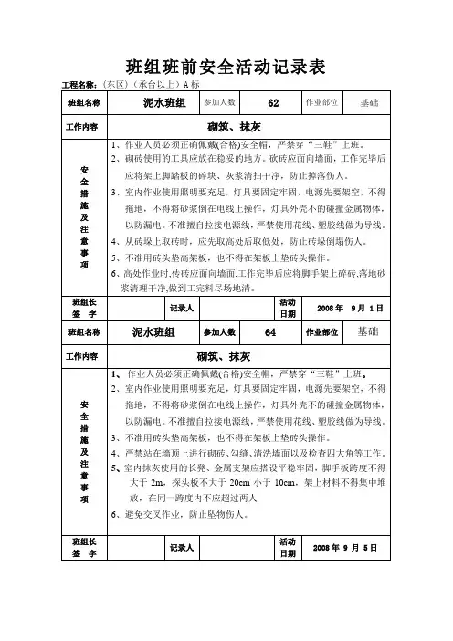 泥水班前安全活动