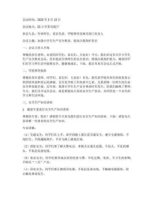 小学生产安全教育会议