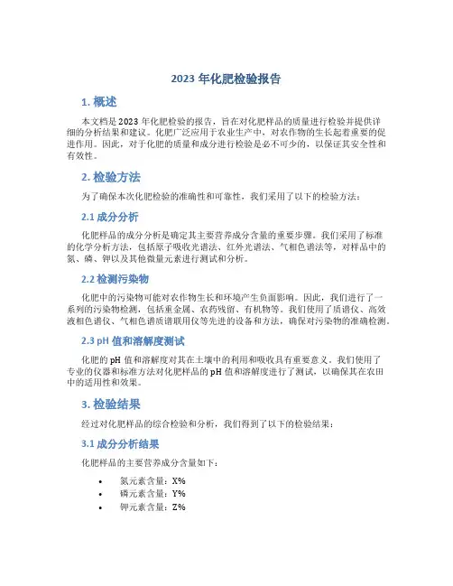 2023年化肥检验报告