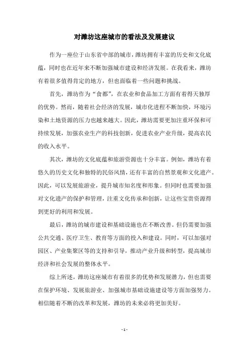 对潍坊这座城市的看法及发展建议