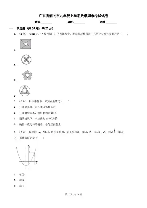 广东省韶关市九年级上学期数学期末考试试卷